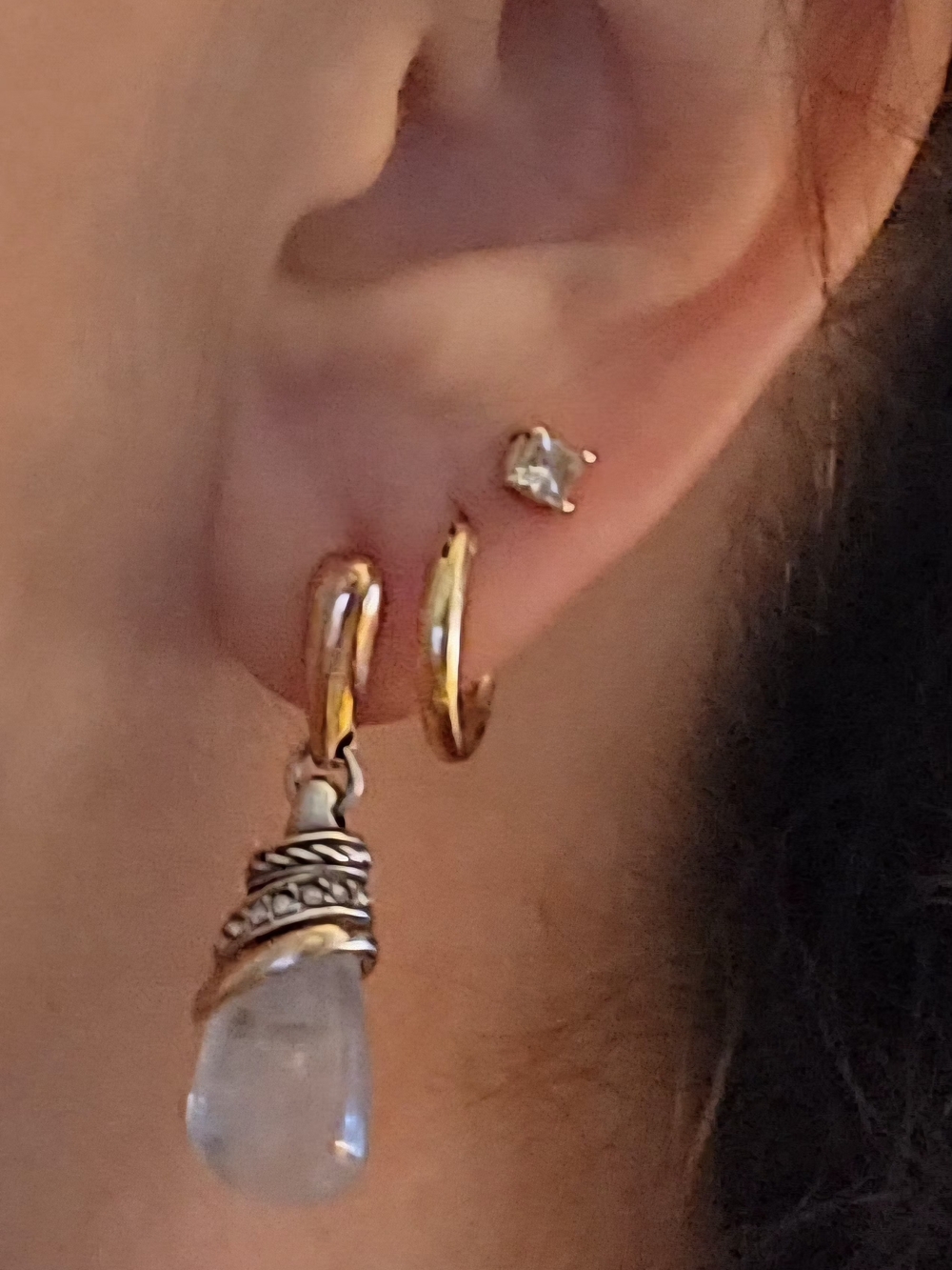 Brighton Neptunes Rings Crystal Drop Dangle Earrings - Gold & Silver Accents - Picture 2 of 4